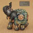 Mahogany Brown elephant with colorful headdress and blanket - mini  size
