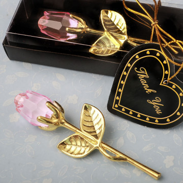 Choice Crystal Gold long stem pink Rose from PartyFairyBox®