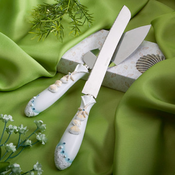 Finishing Touches Collection Beach  Themed Wedding Cake Knife And Server Set