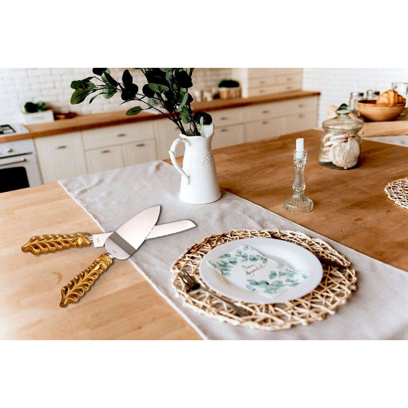 Gold lattice botanical collection stainless cake knife set - Nice Price  Favors