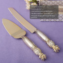 Two Piece gold pineapple Themed Cake Knife Set With Stainless Steel Blades