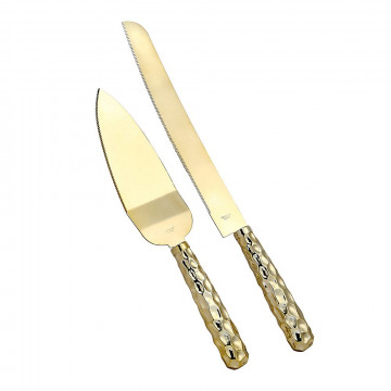 Gold Hammered design cake knife and and server set