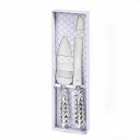 Shiny Silver Botanical Collection Stainless Steel Cake Server & Knife Set