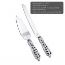 Shiny Silver Botanical Collection Stainless Steel Cake Server & Knife Set