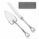 Heart themed silver cake knife and server set