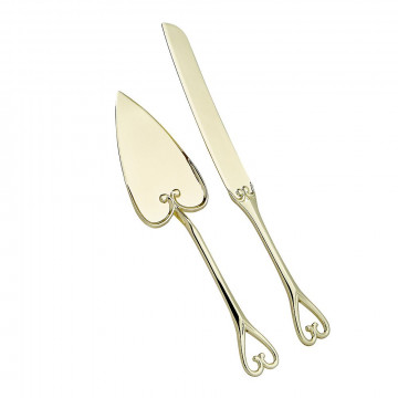 Heart themed Gold cake knife and server set
