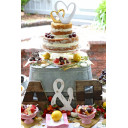 Double Open Heart Cake Topper Gold and White