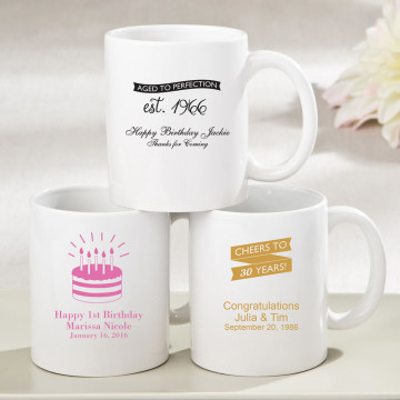 Personalized White ceramic coffee mug - birthday design
