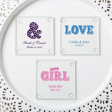 Personalized Stylish coasters from PartyFairyBox®- marquee design