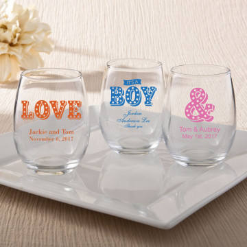 Personalized 9oz Stemless Wine Glasses From PartyFairyBox®- marquee design