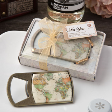 Vintage travel themed map design metal bottle opener from PartyFairyBox®
