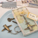 Vintage airplane design all metal key chain in antique brass color finish