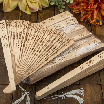 Intricately carved Sandalwood fan favors from PartyFairyBox®