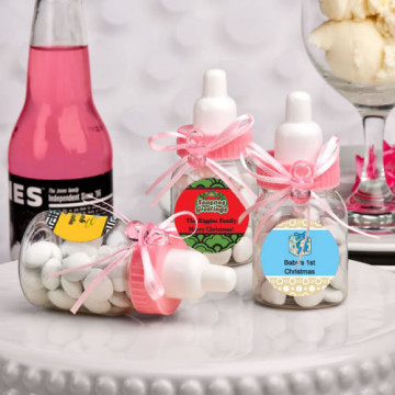 Design Your Own Collection Pink Baby Bottle Favors - Holiday Themed