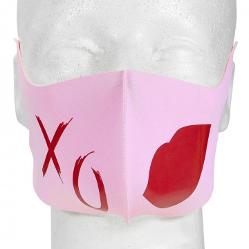 Pink mask with red XO design