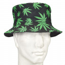 bucket hat - black hat with green leaves