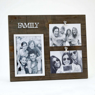 triple wood Family frame - Holds one 5x7 and two 4x6 photos