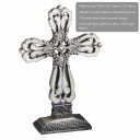 Pewter Color Cross Statue With Ivory Enamel Inlay