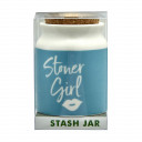 stoner girl stash jar - blue with white letters