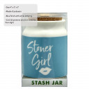 stoner girl stash jar - blue with white letters