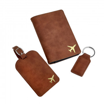 Fly with me collection - Deluxe Faux brown suede travel set